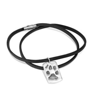 Ledercollier mit Pfötchenabdruckplatte in Feinsilber